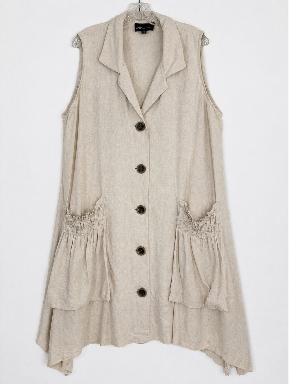 JNY Jones New York Linen Blend Long Duster Vest 2X Cream Boho Lagenlook Plus